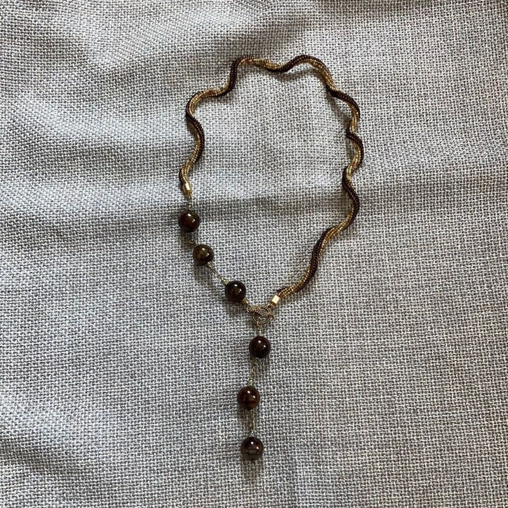 Vintage necklace dragon blood jasper and crochet